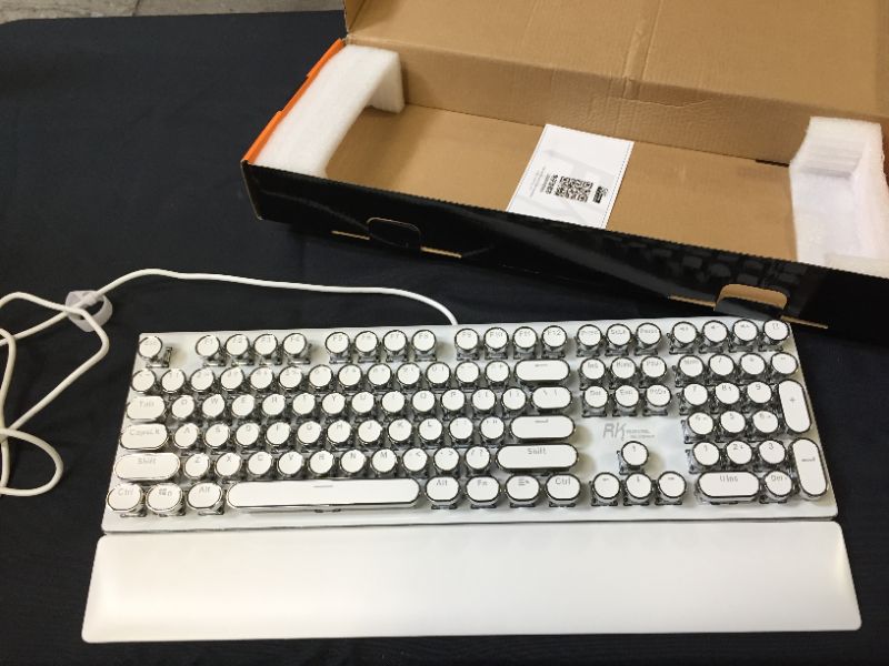 Photo 6 of TISHLED Typewriter Style Mechanical Gaming Keyboard with True RGB Backlit Collapsible Wrist Rest 108-Key Anti-Ghosting Blue Switch Retro Steampunk Vintage Round Keycaps Metal Panel Wired USB White (DAMAGES TO PACKAGING)
