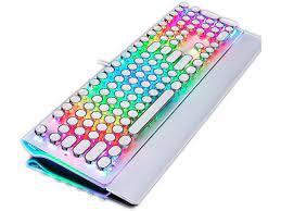 Photo 1 of TISHLED Typewriter Style Mechanical Gaming Keyboard with True RGB Backlit Collapsible Wrist Rest 108-Key Anti-Ghosting Blue Switch Retro Steampunk Vintage Round Keycaps Metal Panel Wired USB White (DAMAGES TO PACKAGING)
