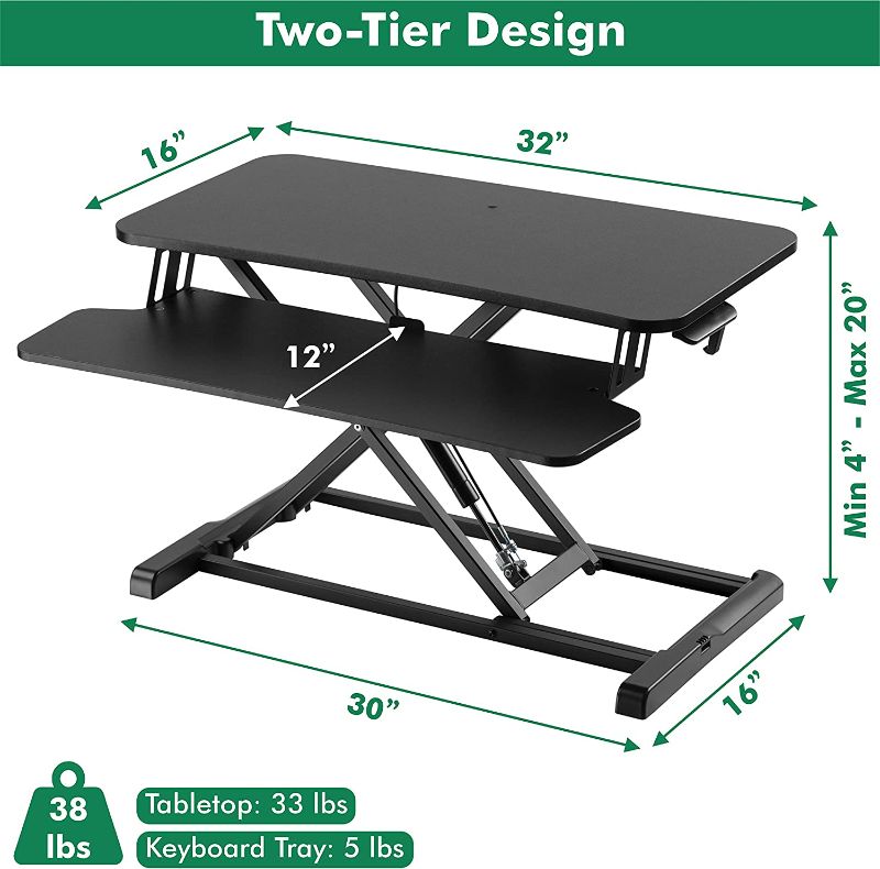 Photo 1 of ADAPTZONE Standing Desk Converter with Free Phone Stand, 32 Inch Height Adjustable Sit Stand Up Desk, Dual Monitor Workstation and Laptop Riser
(POSSIBLY MISSING HARDWARE)