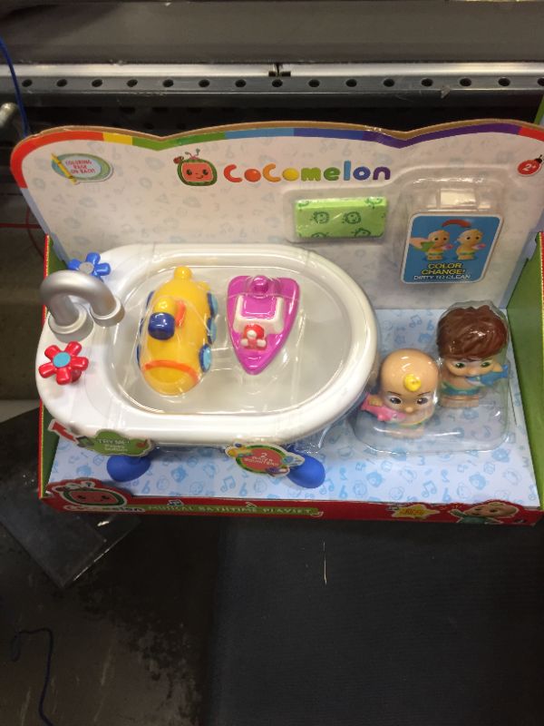 Photo 2 of CoComelon Musical Bathtime Playset - Plays Clips of The ‘Bath Song’ - Features 2 Color Change Figures (JJ & Tomtom), 2 Toy Bath Squirters, Cleaning Cloth – Toys for Kids, Toddlers, and Preschoolers