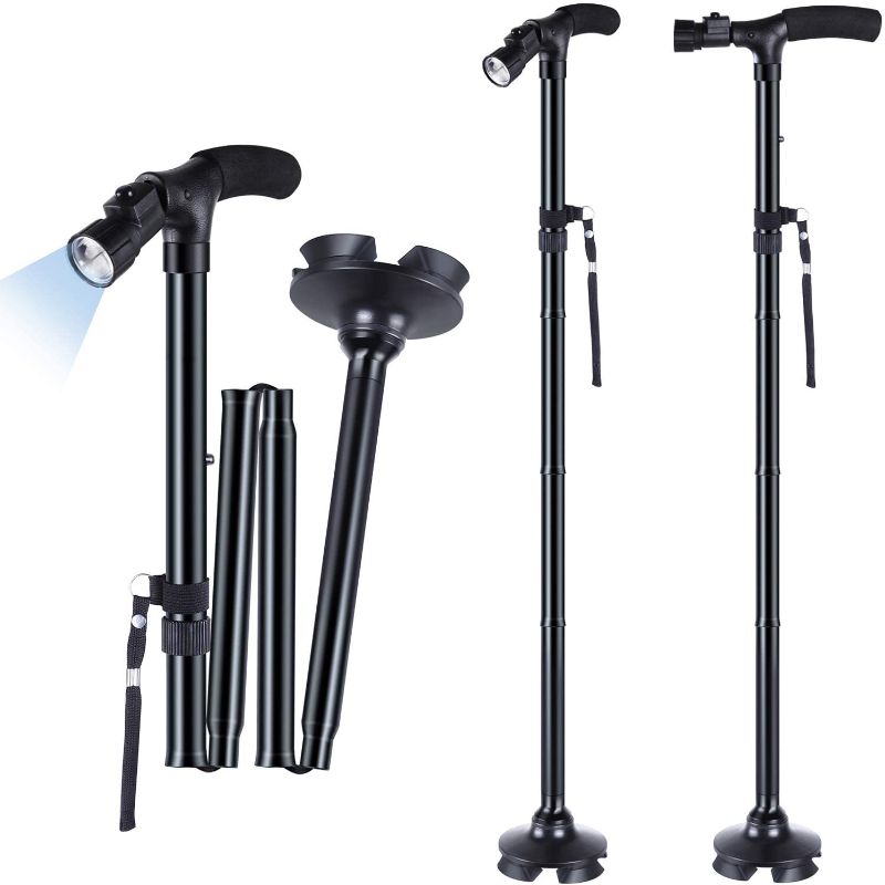 Photo 1 of 2-Pack LED Folding Walking Canes, Ohuhu Folding Walking Cane with LED Light, Adjustable Walking Stick with Carrying Bag for Fathers Mothers