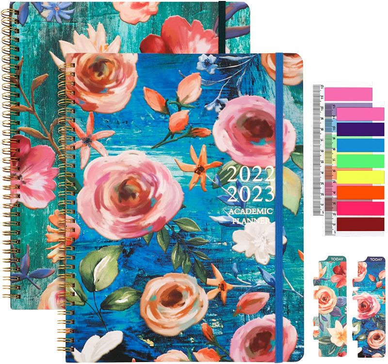 Photo 1 of EOOUT Hardcover Academic Year 2022-2023 Planner, July 2022 Through June 2023, 8.5"x11" Daily Weekly Monthly Planner Yearly Agenda, Bookmark, Pocket Folder and Sticky Note Set (Teal Floral)