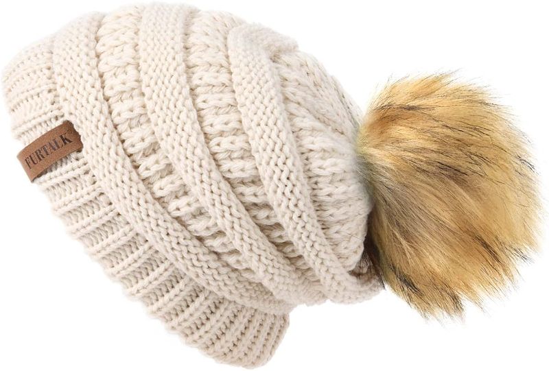 Photo 1 of FURTALK Toddler Girls Boys Winter Hat Fleece Lined Kids Knit Beanie Hats Baby Faux Fur Pom Beanies Warm Soft Toddler Hats 1-3 T
