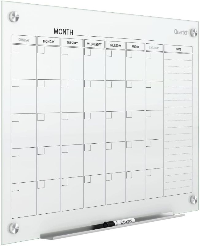 Photo 1 of Quartet Magnetic Whiteboard Calendar, 3' x 2', Glass Dry Erase White Board Planner for Homeschool Supplies & Home Office Organization, 2 Magnets, 1 Dry Erase Marker, Frameless Infinity (GC3624F)
