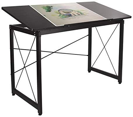 Photo 1 of Elevens 47"x 24" Tiltable Drawing Desk Drafting Table Wood Surface Craft Station Versatile for Painting Writing Studying and Reading (Black)
