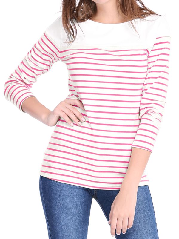 Photo 1 of Allegra K Women's Color Block Long Sleeve Striped Causal T-Shirt ---- size large 
