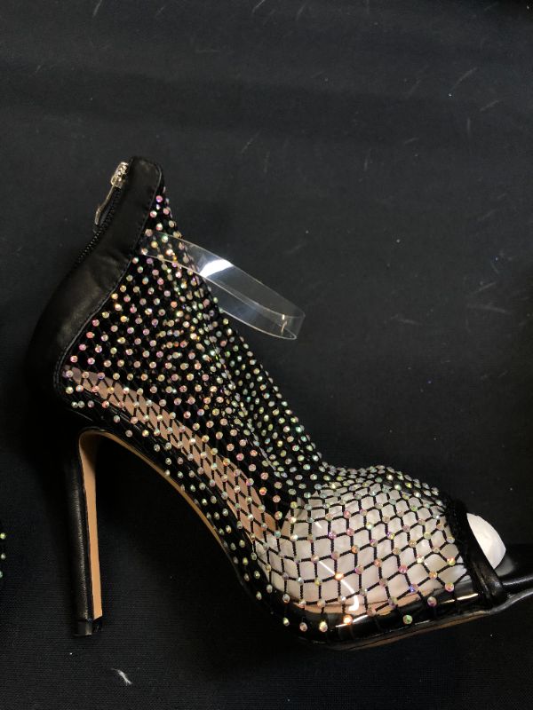 Photo 2 of WOMENS BLACK RHINESTONE MESH HEELS WITH ZIPPER SIZE 7.5