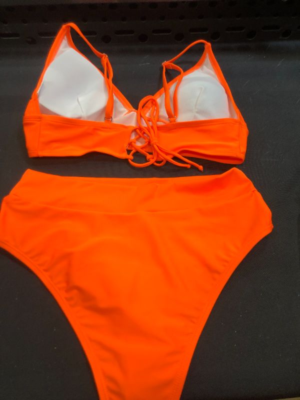 Photo 2 of SIZE LARGE NEON ORANGE TWO PIECE BATHING SUIT 