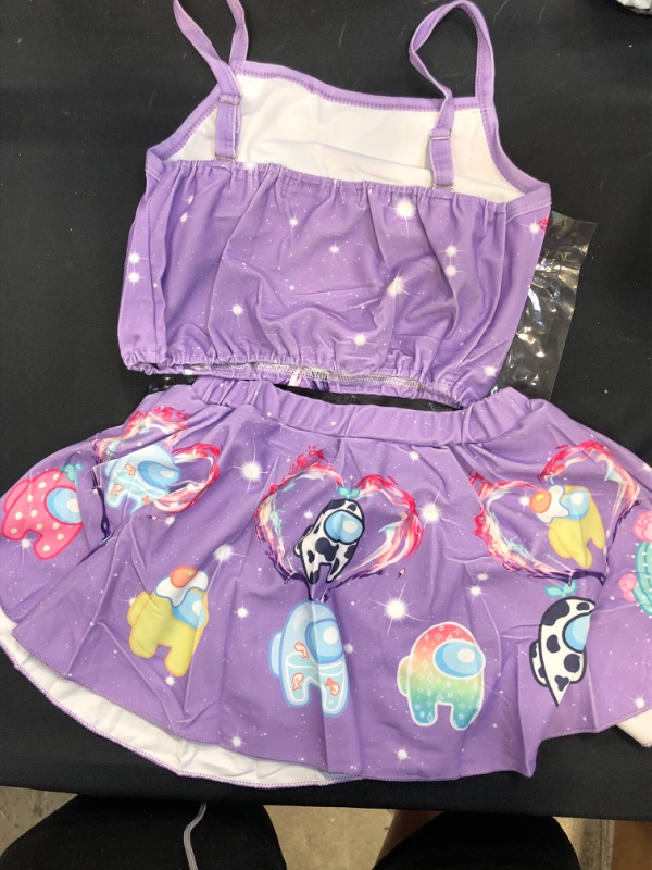 Photo 2 of GIRLS AMONGUS PURPLE BATHING SUIT TOP AND SKIRT WITH SHORTS UNDERNEATH FITS KIDS AGES 8-10 