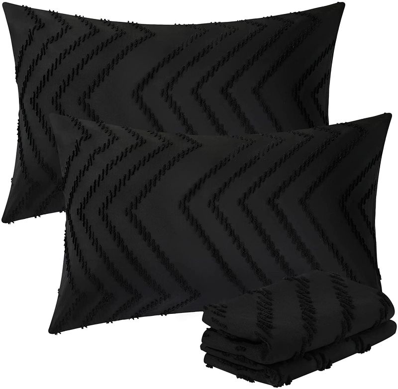 Photo 1 of BOSOWOS Pillowcases Stanard Size Set of 2 - Black Small Tassel Pillow Cases for Sleep 20 x 26 Inches, Soft Breathable Microfiber Pillow Covers 2 Pack with Envelope Closure, Easy Care
