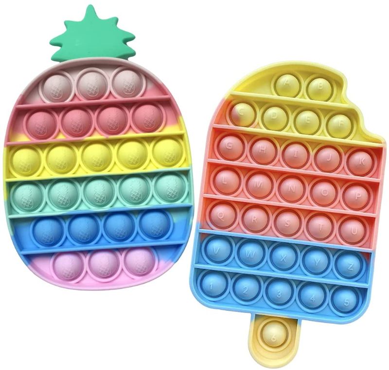 Photo 1 of (2) Oakkart Push Pop Fidget Toy 2 Pack it Bubble Popping Sensory Toys Silicone fidget poppers Game Rainbow Icecream Pop its Pineapple 2 Pack for Boys Girls Autism