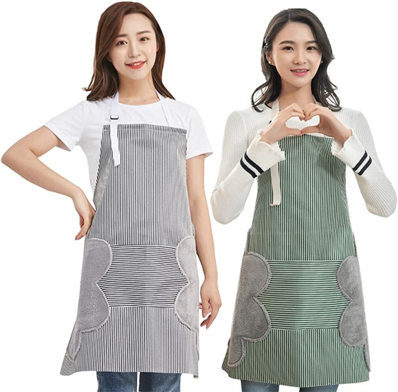Photo 1 of 2 PCS Waterproof Adjustable Kitchen Women Men Apron with Pockets Towels Bib Cooking RED/GREEN
