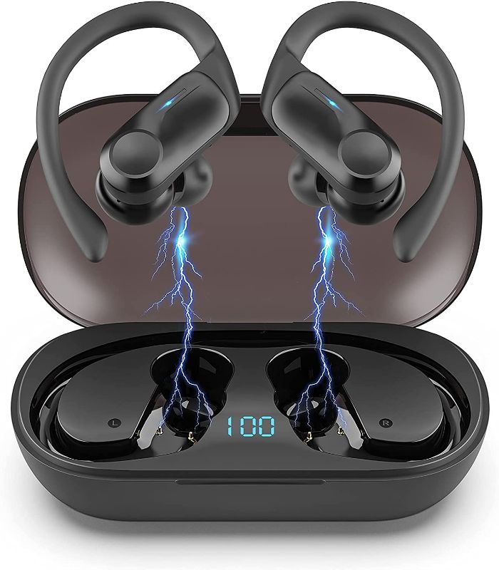 Photo 1 of Sports Wireless Earbuds, Hadisala Bluetooth 5.1 Ear-Hooks Headphones with Mic Deep Bass, IPX7 Waterproof Noise Reduction LED Display in Ear Earphone, 50H Playtime with Charging Case for Gym Running
