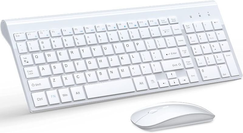 Photo 1 of Wireless Keyboard and Mouse Ultra Slim Combo, TopMate 2.4G Silent Compact USB Mouse and Scissor Switch Keyboard Set with Cover, 2 AA and 2 AAA Batteries, for PC/Laptop/Windows/Mac - White
