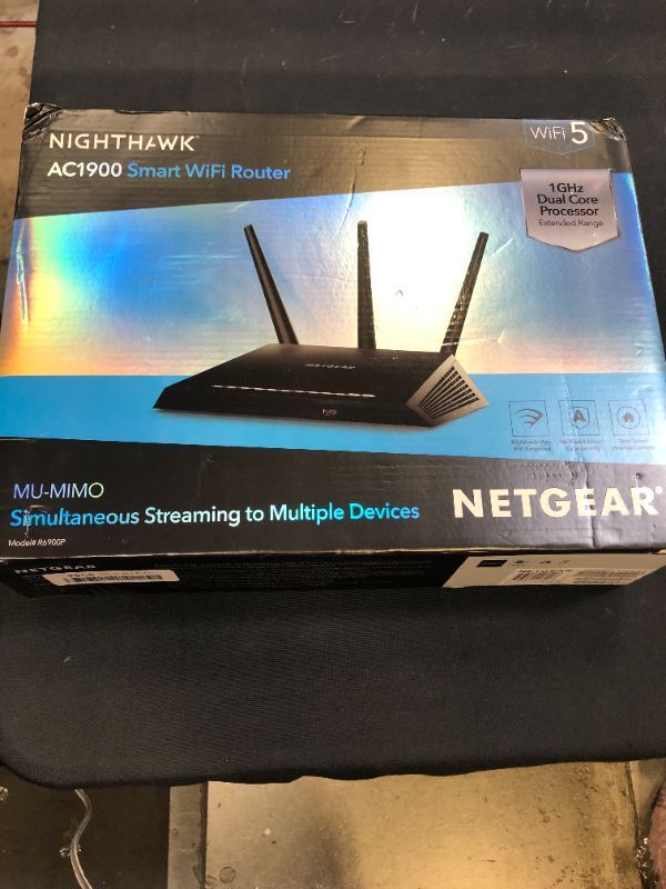 Photo 8 of NETGEAR Nighthawk Smart Wi-Fi Router (R6900P) - AC1900 Wireless Speed (Up to 1900 Mbps), Up to 1800 Sq Ft Coverage & 30 Devices, 4 x 1G Ethernet and 1 x 3.0 USB Ports, Armor Security---ITEM IS DIRTY---
