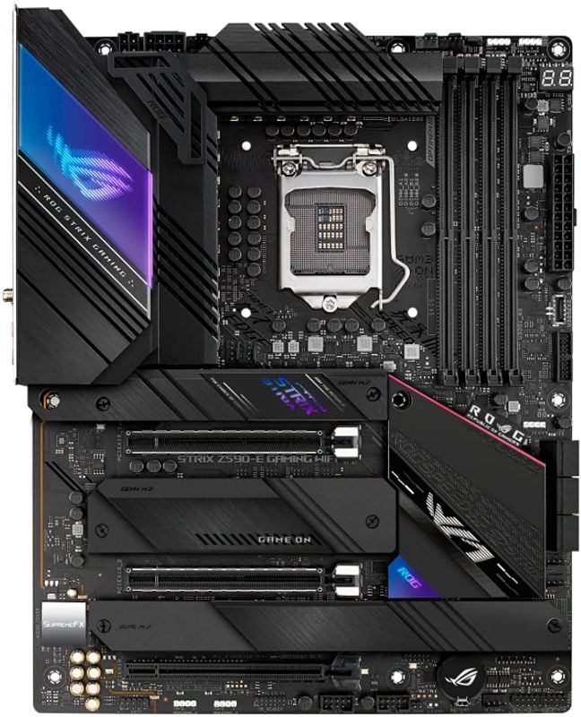 Photo 1 of ROG Strix Z590-E Gaming WiFi 6E LGA 1200(Intel® 11th/10th Gen) ATX Gaming Motherboard (PCIe 4.0, 14+2 Power Stages, DDR4 5333+, Dual Intel® 2.5 Gb LAN,Thunderbolt 4, 4xM.2/NVMe SSD and Aura RGB)---CPU PINS ARE BENT---
