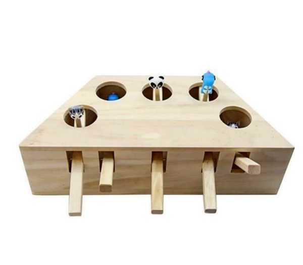 Photo 1 of 
Whack Mole Mouse Cat Exercise Toy Solid Wooden Puzzle Box with 3/5 Holes Pet Toys - 