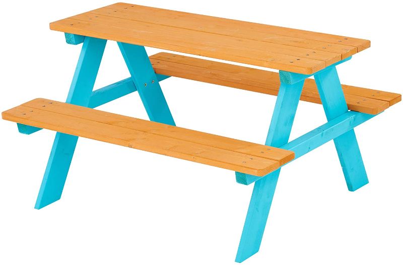 Photo 1 of Teamson Kids - Wooden Outdoor Child Children Kids Picnic Table & Chair Bench Set - Wood/Petrol
