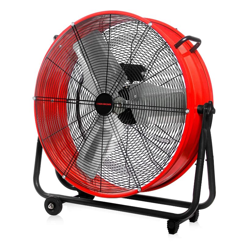 Photo 1 of KEN BROWN 24 Inch High Velocity Heavy Duty Metal Drum Fan 7200CFM 3 Speed Air Circulation 360 Degree Adjustable Tilt for Industrial, Commercial Or Residential,ETL Safety Listed 5 Years Warranty, Red
