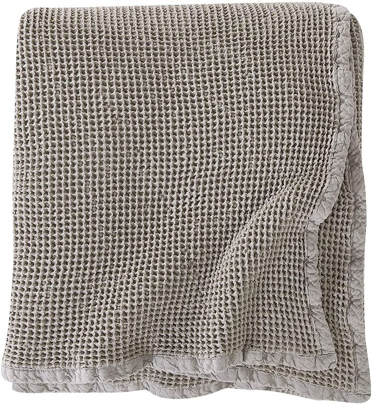 Photo 1 of Brielle Home Darren 100% Cotton Luxury Soft Waffle Weave for Couch Bed Sofa Lightweight Thermal Throw Blanket, Taupe/Beige, King/Cal King
