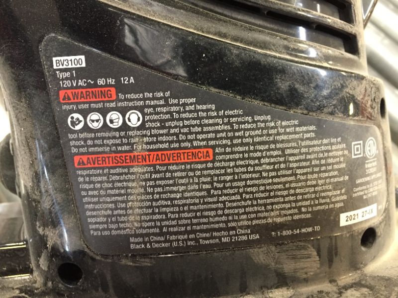 Photo 1 of Black & Decker BV3100 12 Amp Blower/Vacuum/Mulcher