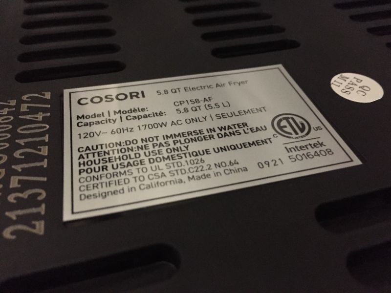 Photo 1 of Cosori Air Fryer,Max XL 5.8 Quart,1700-Watt Electric Hot Air Fryers Oven