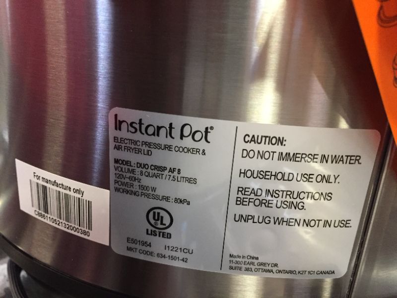 Photo 1 of Instant Pot 8 qt 11-in-1 Air Fryer Duo Crisp + Electric Pressure Cooker