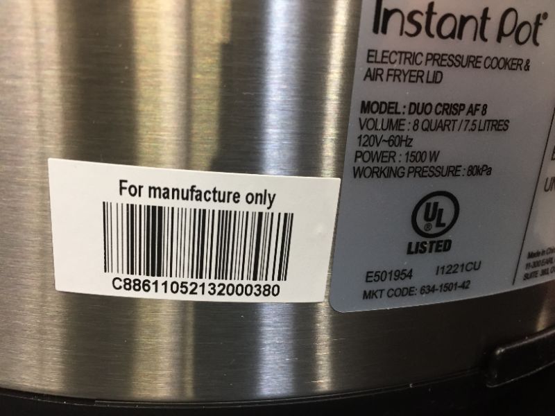 Photo 1 of Instant Pot 8 qt 11-in-1 Air Fryer Duo Crisp + Electric Pressure Cooker