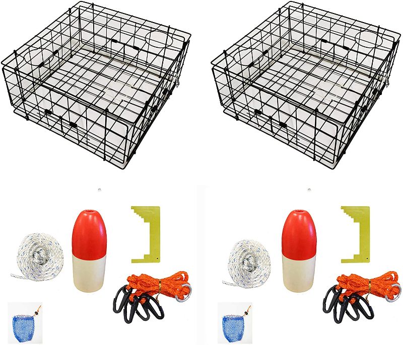 Photo 1 of 2-Pack of KUFA Vinyl Coated Crab Trap & Accessory kit Including 100' Rope, Caliper, Harness, Bait Bag & Red/White Float
5X11 FLOATS --- MISSNG SMALL PARTS.