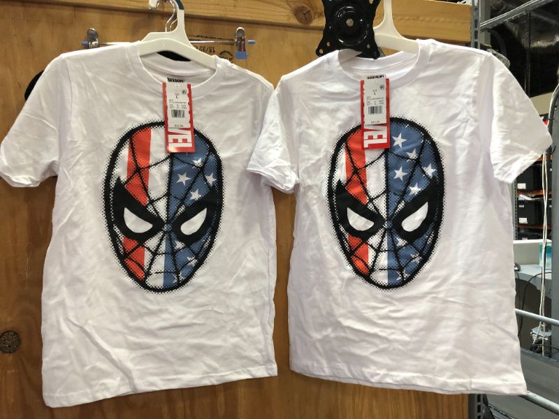 Photo 2 of Boys' Marvel Spider-Man Americana Short Sleeve Graphic T-Shirt - White Kids Large, Pack of 2

