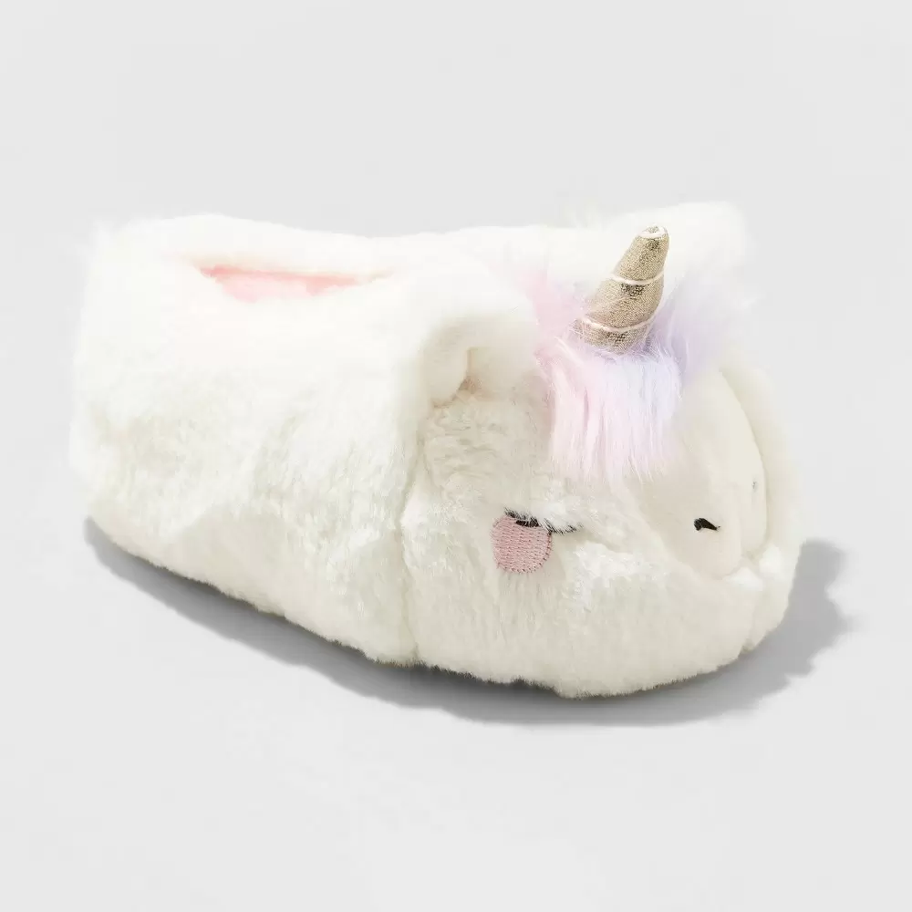 Photo 1 of Girls' Unicorn Slippers - Cat & Jack White LARGE / CASE OF 6 PAIRS--- size large 9/10