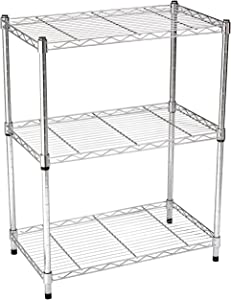 Photo 1 of Amazon Basics 3-Shelf Adjustable, Heavy Duty Storage Shelving Unit (250 lbs loading capacity per shelf), Steel Organizer Wire Rack, Chrome (23.3L x 13.4W x 30H)
