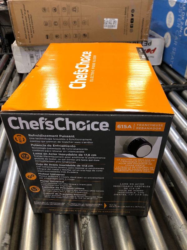 Photo 3 of Chef'sChoice 615A Electric Meat Slicer Features Precision thickness Control & Tilted Food Carriage For Fast & Efficient Slicing with Removable Blade for Easy Clean, 7-Inch, Silver
FACTORY SEALED