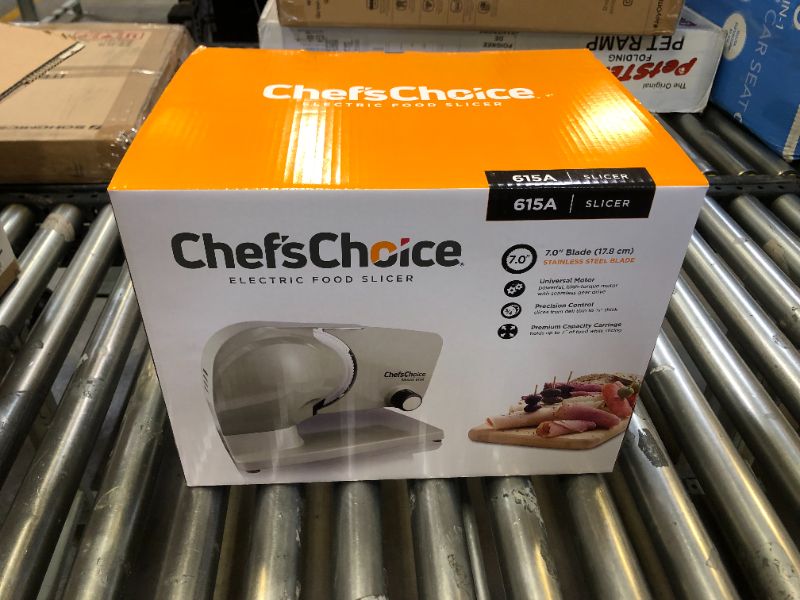 Photo 4 of Chef'sChoice 615A Electric Meat Slicer Features Precision thickness Control & Tilted Food Carriage For Fast & Efficient Slicing with Removable Blade for Easy Clean, 7-Inch, Silver
FACTORY SEALED