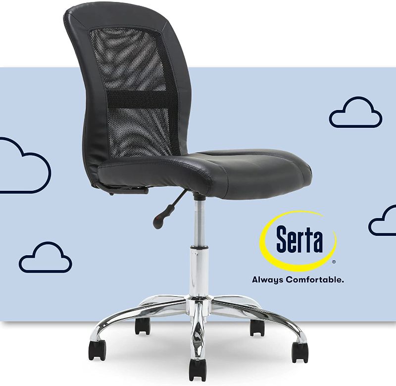 Photo 1 of Serta 48740 Essential Mesh Low-Back Computer Desk Task Chair with No Arms for Home Office or Conference Room, Faux Leather, Black
