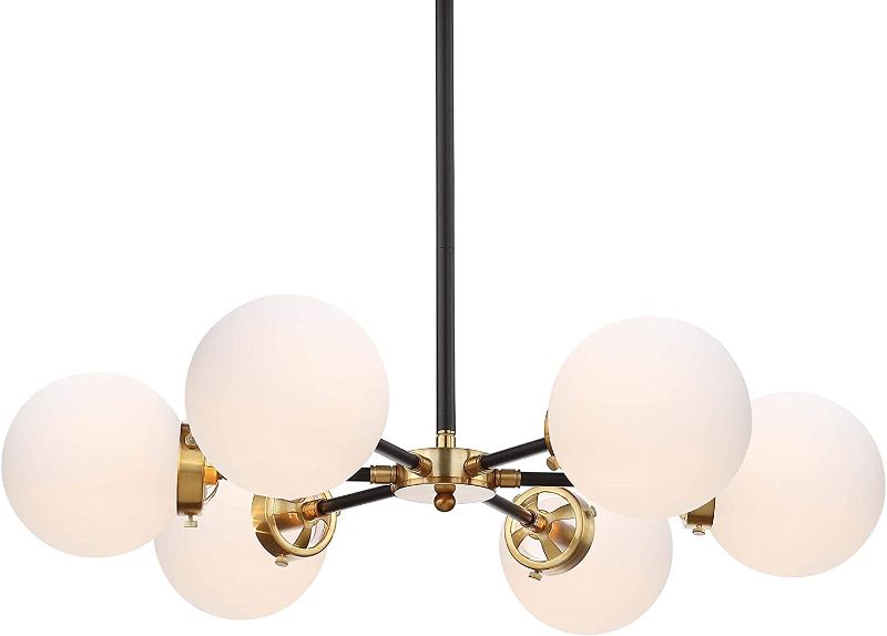 Photo 1 of JONATHAN Y JYL9059B Caleb 6-Light 28" Cluster Pendant, Contemporary, Transitional, Dimmable, Adjustable, for Kitchen, Living Room, Brass Gold/Frosted
