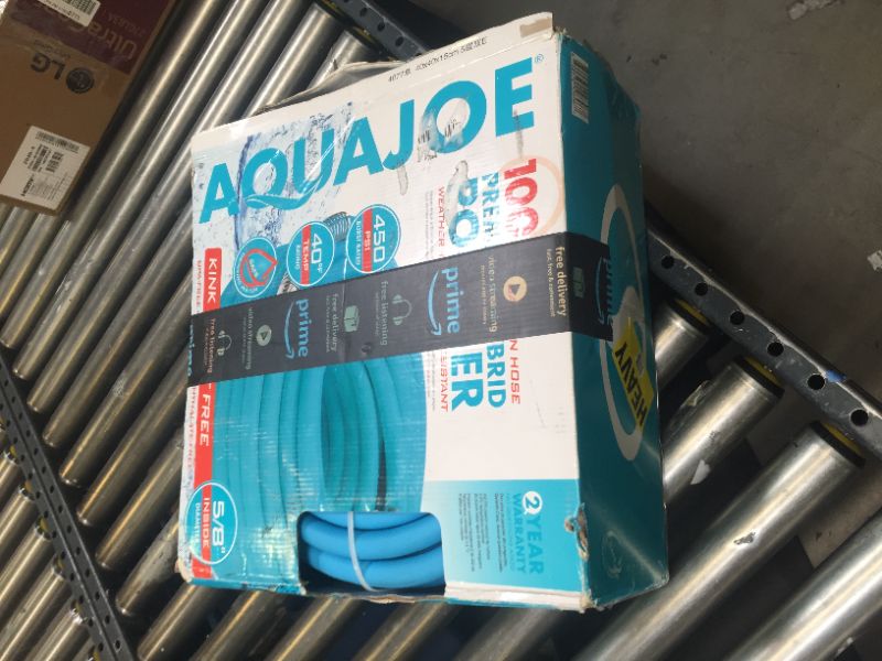 Photo 4 of Aqua Joe AJPGH100-DWS 5/8 in 100 Ft. Hybrid Polymer Flex Kink Free Hose, Blue
