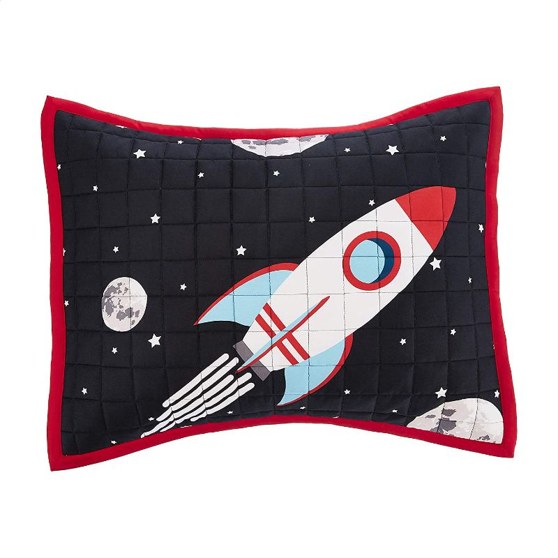 Photo 1 of Amazon Basics Kids Cotton Reversible Quilt Bedspread - Standard Sham, Flaming Red & Space Rockets
