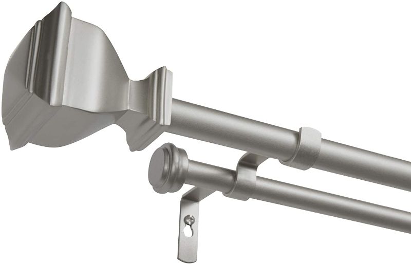 Photo 1 of Exclusive Home Napoleon Double Curtain Rod and Finial Set, Matte Silver, 66"-120"
