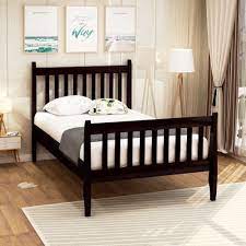 Photo 1 of Brown Twin Size Wood Platform Bed with Wood Slat Support
