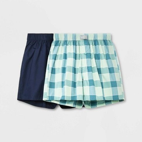 Photo 1 of Men's Plaid Woven Boxer 2pk - Goodfellow & Co™ Green/Blue L
