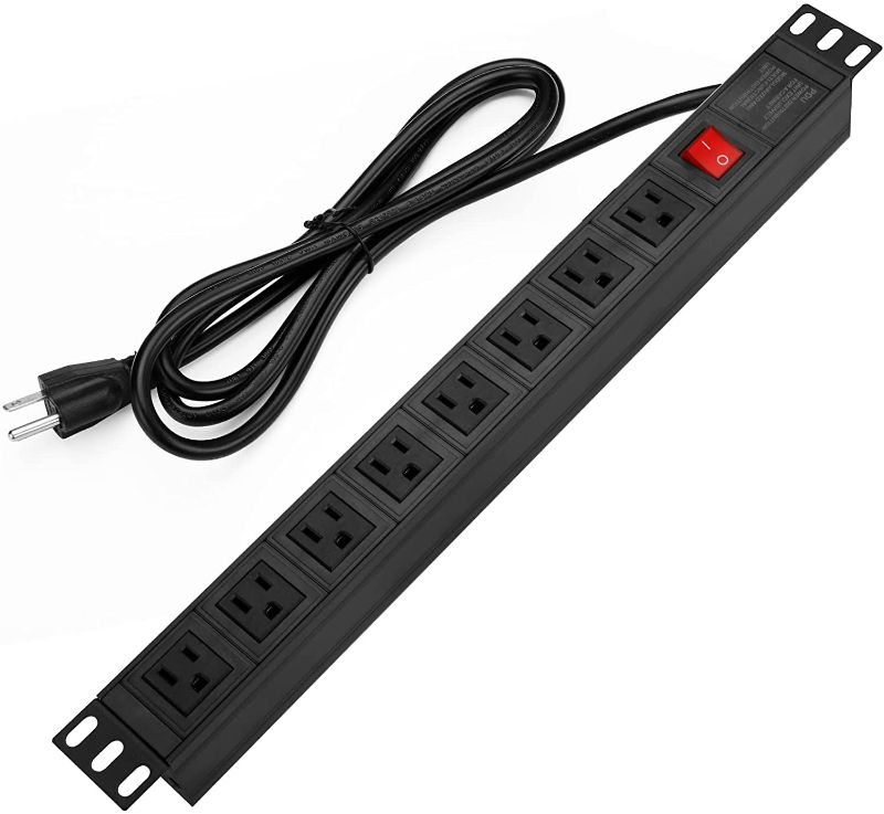 Photo 1 of BTU Power Strip Surge Protector Rack-Mount PDU, 8 Right Angle Outlets Wide-Spaced, 15A/125V, 6ft Cord, Black
