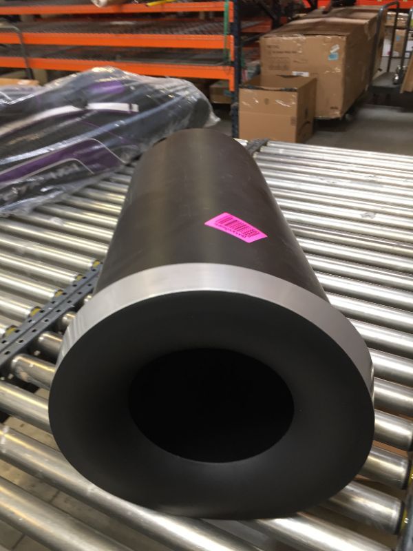 Photo 2 of Umbra Vento Open Top 16.5-Gallon Kitchen Trash Large, Garbage Can for Indoor, Outdoor or Commercial Use, Black/Nickel. NO BOX PACKAGING, SCUFFS AND SCRAPS ON ITEM. BENDS IN PLASTIC. CRACK IN PLASTIC. 
