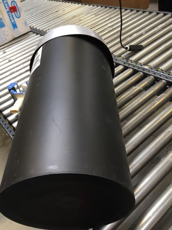 Photo 4 of Umbra Vento Open Top 16.5-Gallon Kitchen Trash Large, Garbage Can for Indoor, Outdoor or Commercial Use, Black/Nickel. NO BOX PACKAGING, SCUFFS AND SCRAPS ON ITEM. BENDS IN PLASTIC. CRACK IN PLASTIC. 
