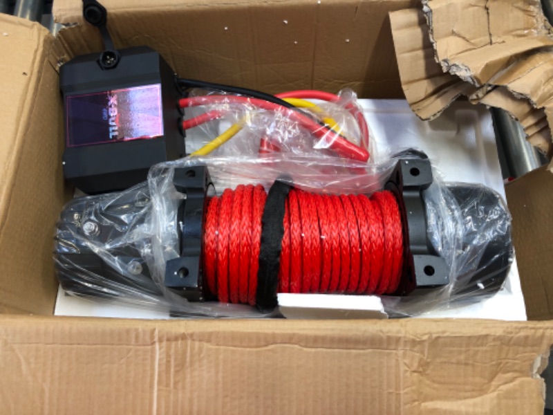 Photo 2 of XPV Winch 10000 lb. Electric Winch Truck Winch Waterproof IP67 Electric Winch Synthetic Rope Kit with 2 Wireless Handheld Remotes and Wired Handle for 4WD 4x4 Off Road Vehicle Boat Truck
