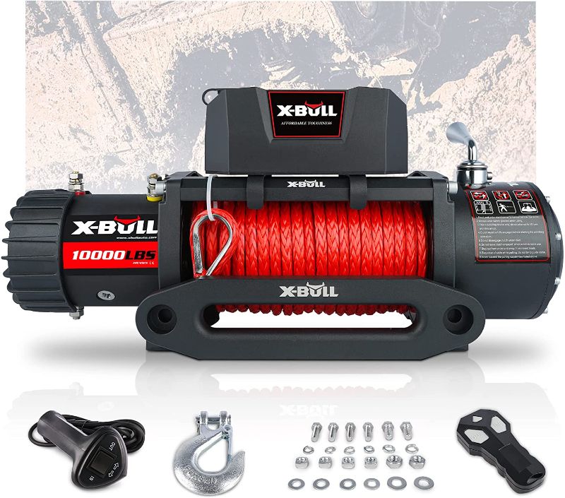 Photo 1 of XPV Winch 10000 lb. Electric Winch Truck Winch Waterproof IP67 Electric Winch Synthetic Rope Kit with 2 Wireless Handheld Remotes and Wired Handle for 4WD 4x4 Off Road Vehicle Boat Truck
