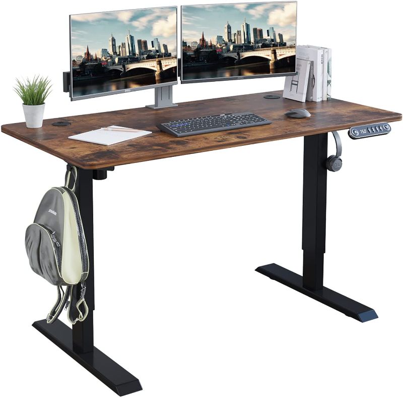 Photo 1 of Electric Standing Desk 48 x 24 Inches, Radlove Height Adjustable Computer Desk Sit Stand Desk Home Office Desks with Splice Board and A Under Desk Cable Management Tray, Rustic Brown Top/Black Frame
