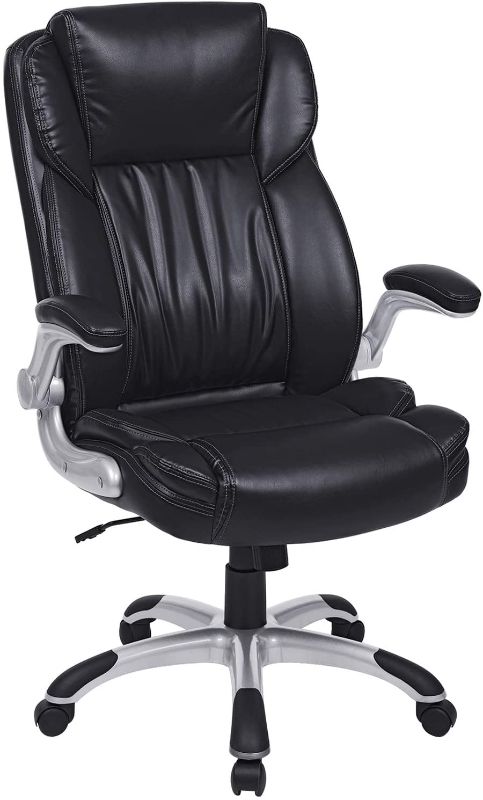 Photo 1 of SONGMICS Extra Big Office Chair, High Back PU Executive Chair with Thick Seat and Tilt Function, Flip Up Arms, Black UOBG94BK
