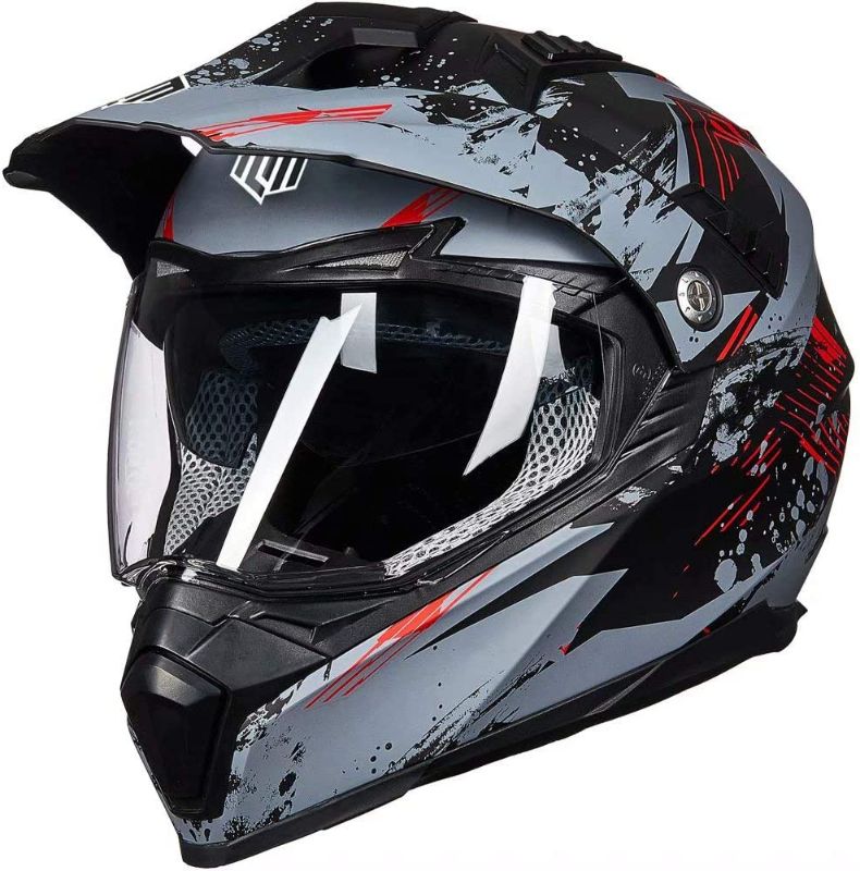 Photo 1 of ILM Off Road Motorcycle Dual Sport Helmet Full Face Sun Visor Dirt Bike ATV Motocross Casco DOT Certified Model 606V(Grey Red,XXL)
