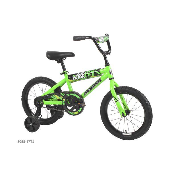 Photo 1 of 16" Boys Bike, Magna Rip Traxx, Green, with Training Wheels, ages 4-8
